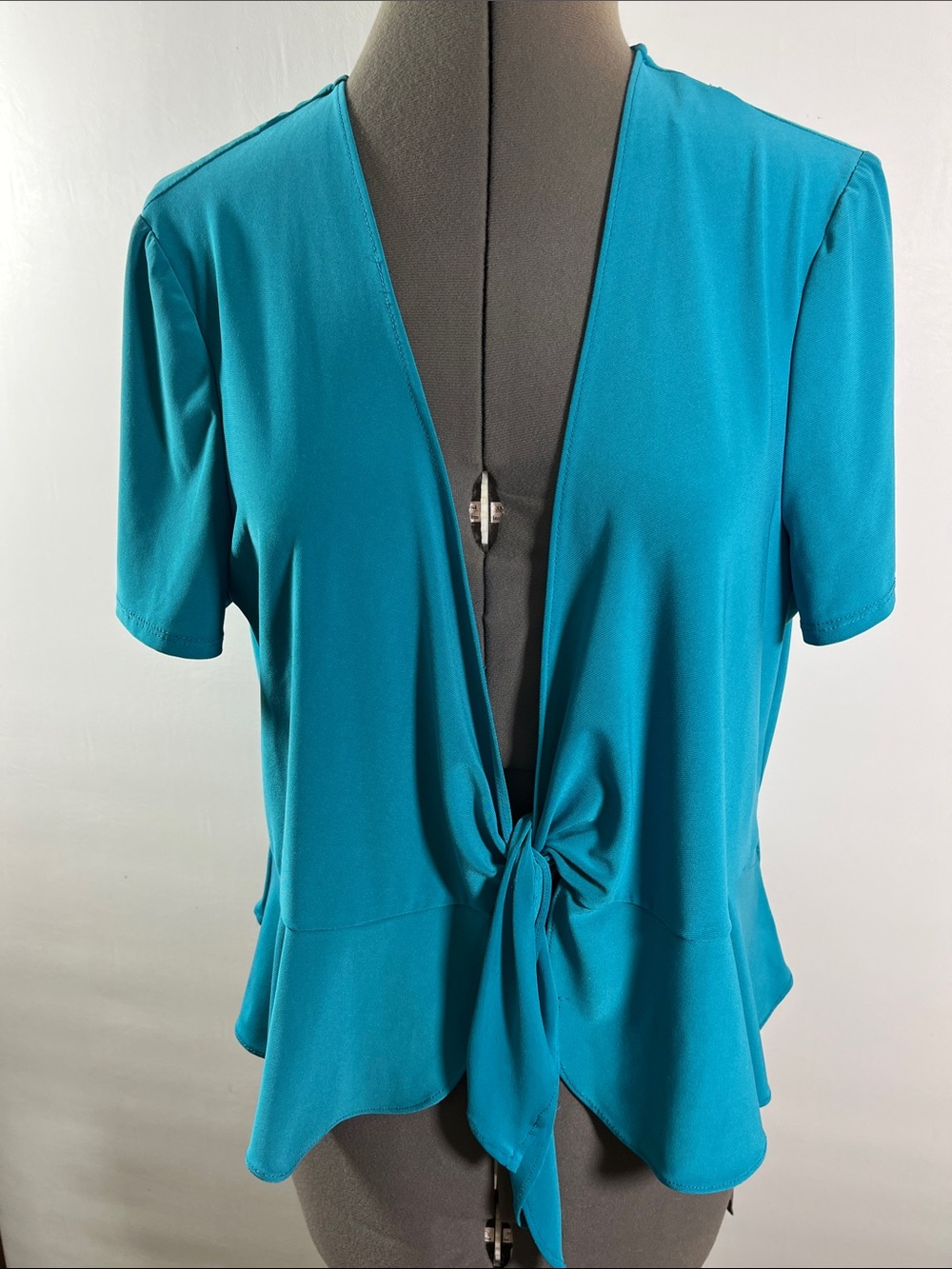 Perceptions Teal V Neck Knot Cover Up Top Size XL